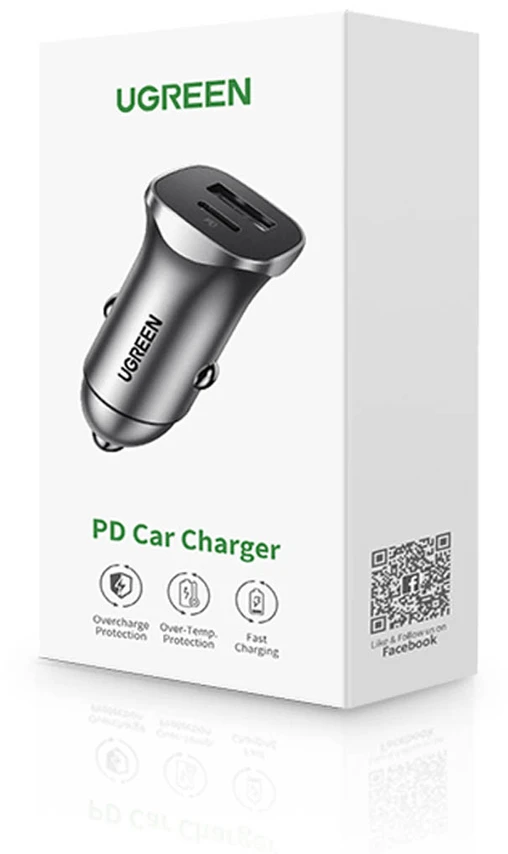 Automobilinis įkroviklis Ugreen CD130 USB-C/USB-A 30W pilkas