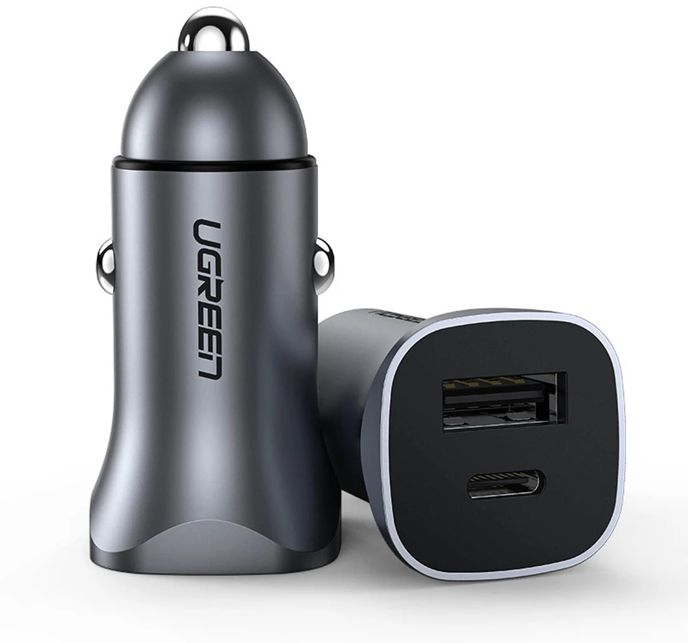 Automobilinis įkroviklis Ugreen CD130 USB-C/USB-A 30W pilkas