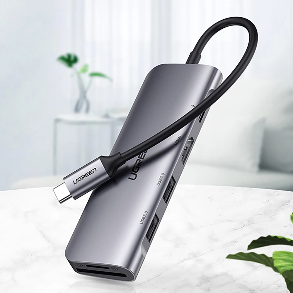 Adapteris HUB UGREEN CM195 USB-C prie HDMI, 2x USB-A 3.0, SD/TF, PD