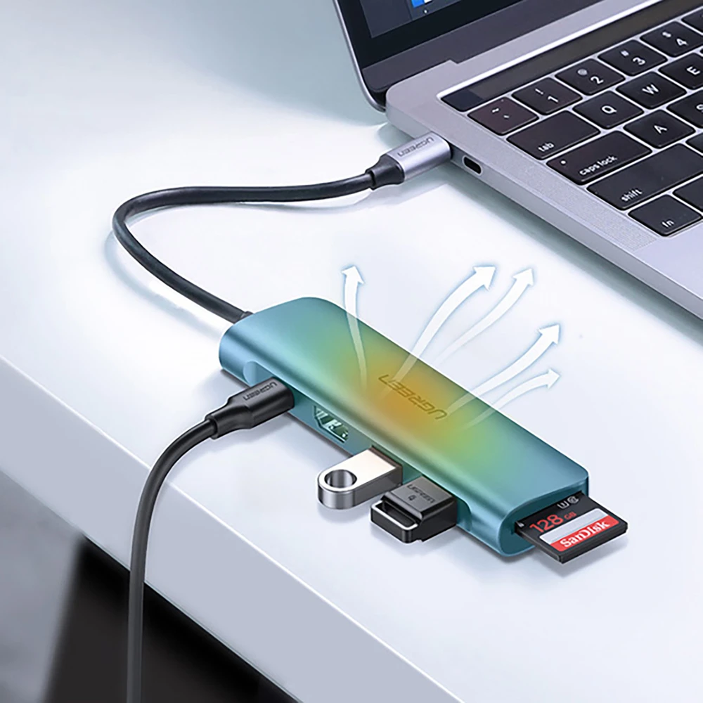 Adapteris HUB UGREEN CM195 USB-C prie HDMI, 2x USB-A 3.0, SD/TF, PD