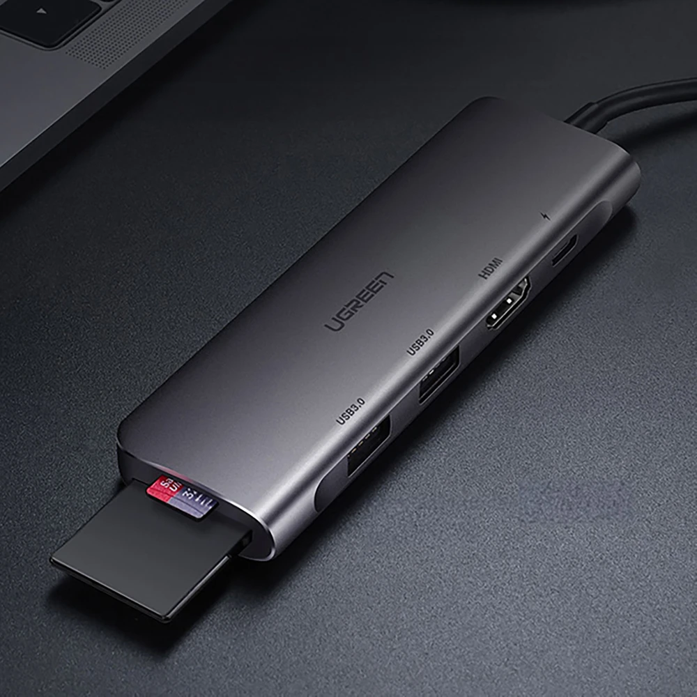 Adapteris HUB UGREEN CM195 USB-C prie HDMI, 2x USB-A 3.0, SD/TF, PD