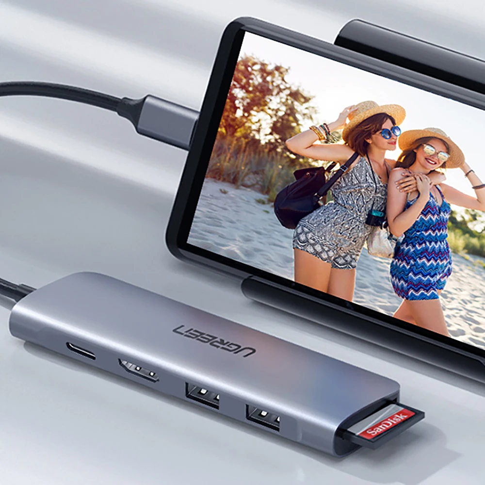 Adapteris HUB UGREEN CM195 USB-C prie HDMI, 2x USB-A 3.0, SD/TF, PD