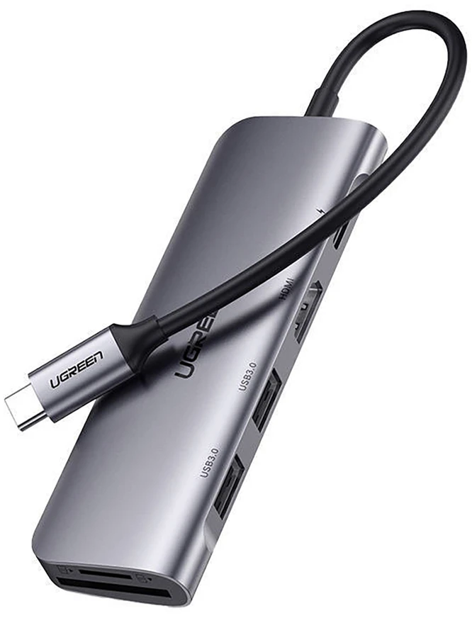 Adapteris HUB UGREEN CM195 USB-C prie HDMI, 2x USB-A 3.0, SD/TF, PD