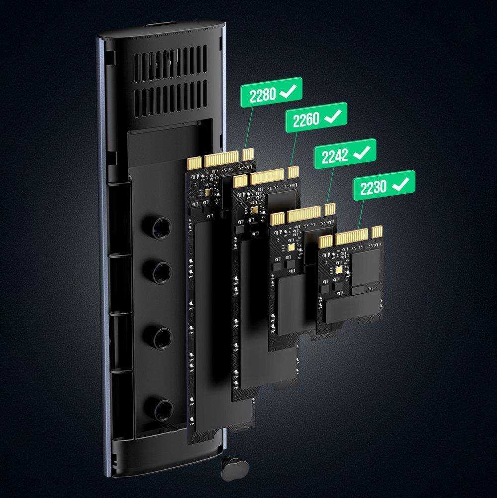 Ugreen Išorinis korpusas SSD M.2 NGFF SATA 3.0 5Gbps (USB-C lizdas), pilkas
