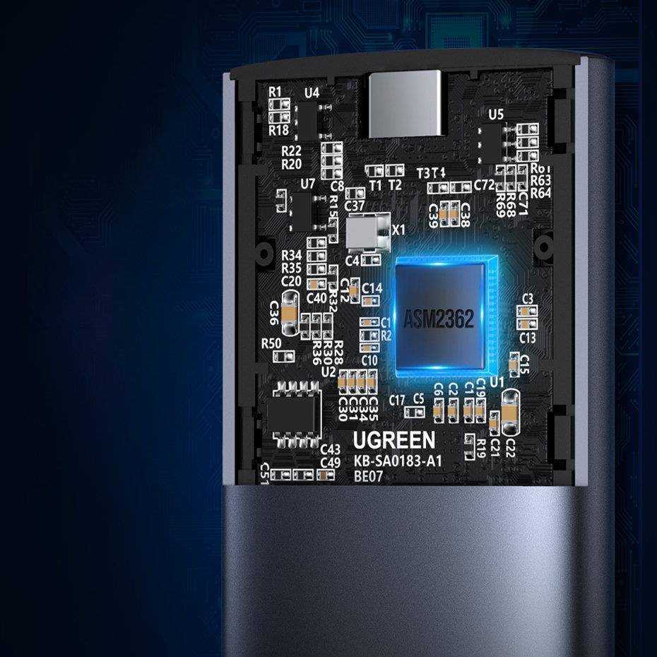 Ugreen Išorinis korpusas SSD M.2 NGFF SATA 3.0 5Gbps (USB-C lizdas), pilkas