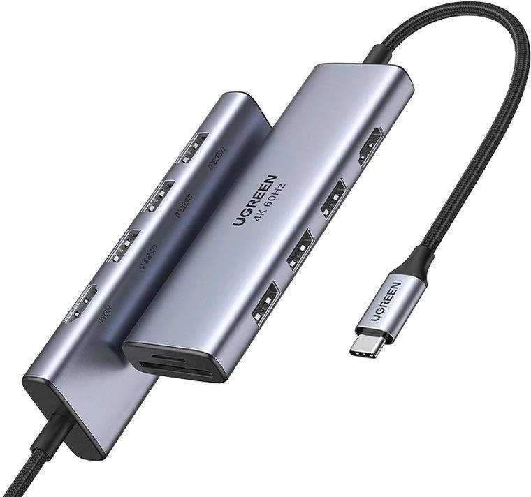 UGREEN CM511 5-in-1 adapteris šakotuvas USB-C – 3x USB3.0 HDMI TF/SD