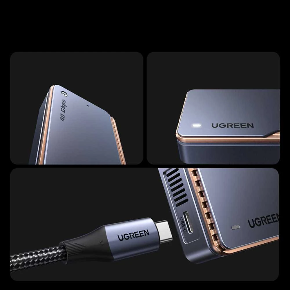 „Ugreen D703 USB4 40Gb/s M.2 NVMe SSD“ korpusas su aktyviu aušinimu – pilkas