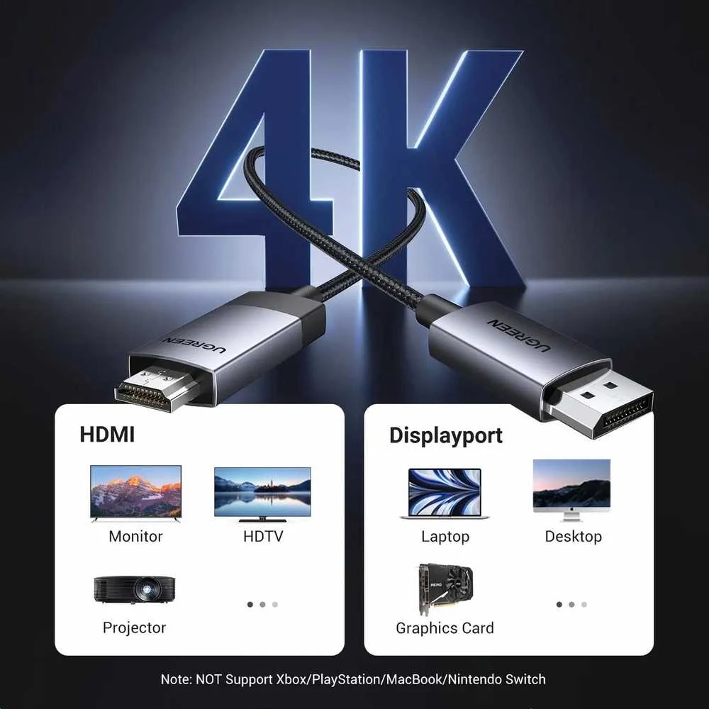 Ugreen DP119 15774 DisplayPort / HDMI 4K 60Hz laidas 2m - pilka