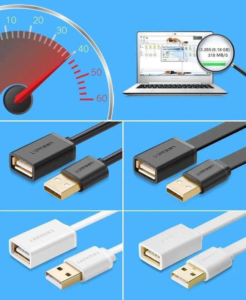 UGREEN US103 USB2.0 kabelio prailginimas 1m - Juodas