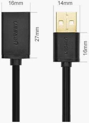 UGREEN US103 USB2.0 kabelio prailginimas 1m - Juodas