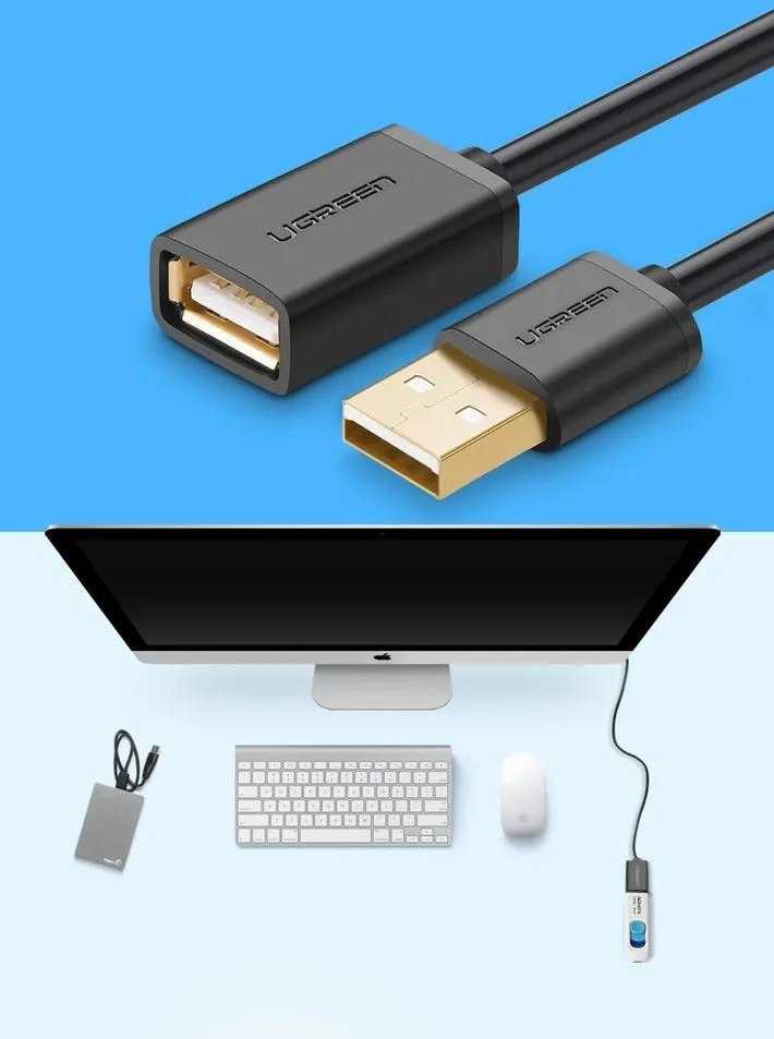 UGREEN US103 USB2.0 kabelio prailginimas 1m - Juodas