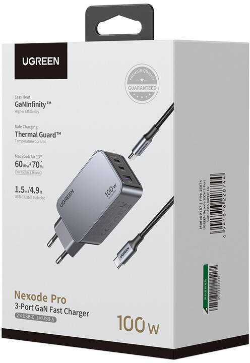 UGREEN Nexode Pro, 100W, 3 prievadų GaN greitasis įkroviklis