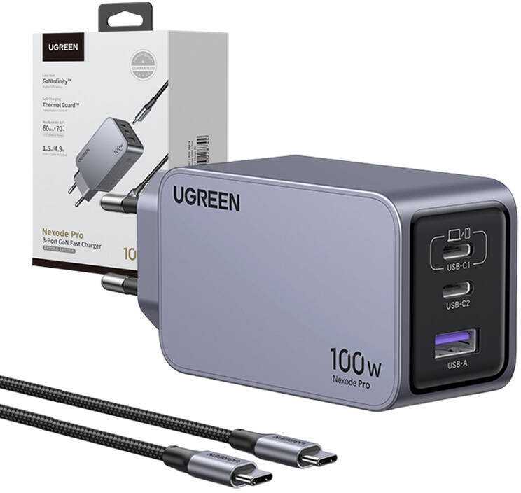 UGREEN Nexode Pro, 100W, 3 prievadų GaN greitasis įkroviklis