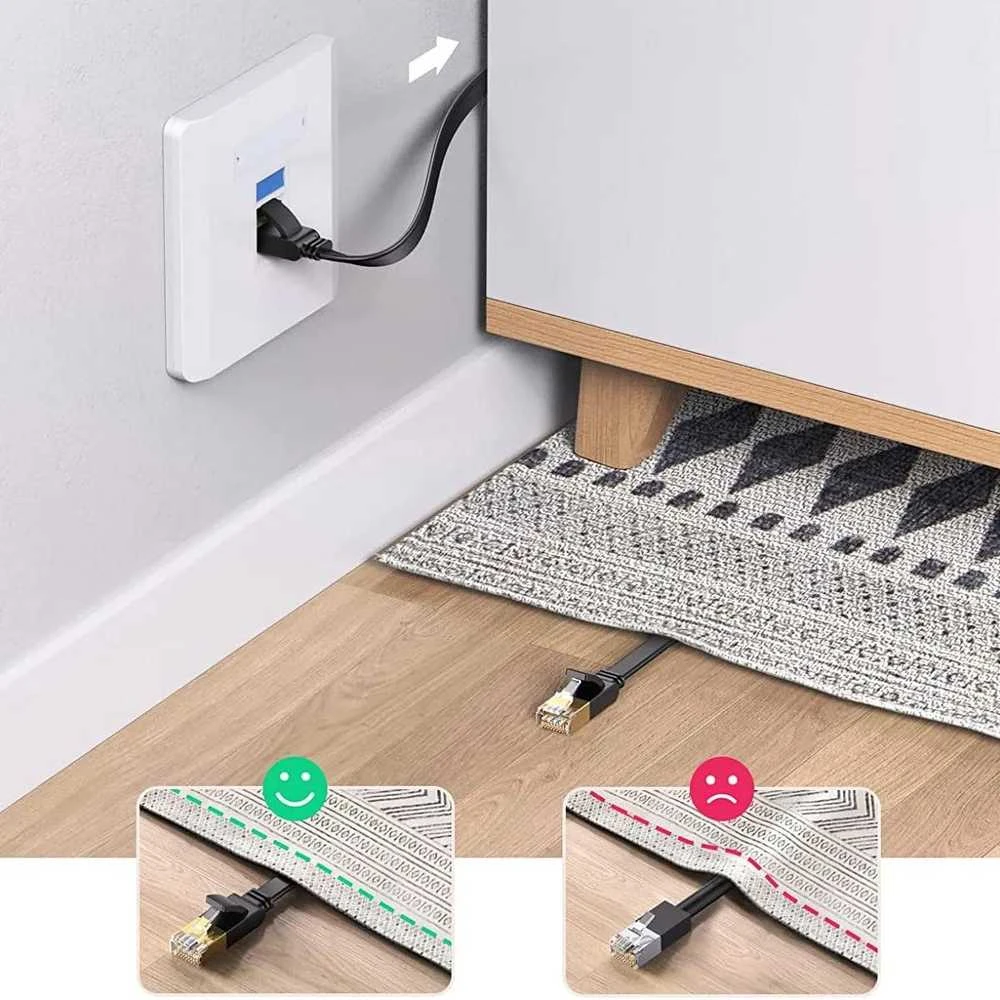 UGREEN Ethernet RJ45 plokščiojo tinklo kabelis, Cat.6, UTP, 15m (juodas)