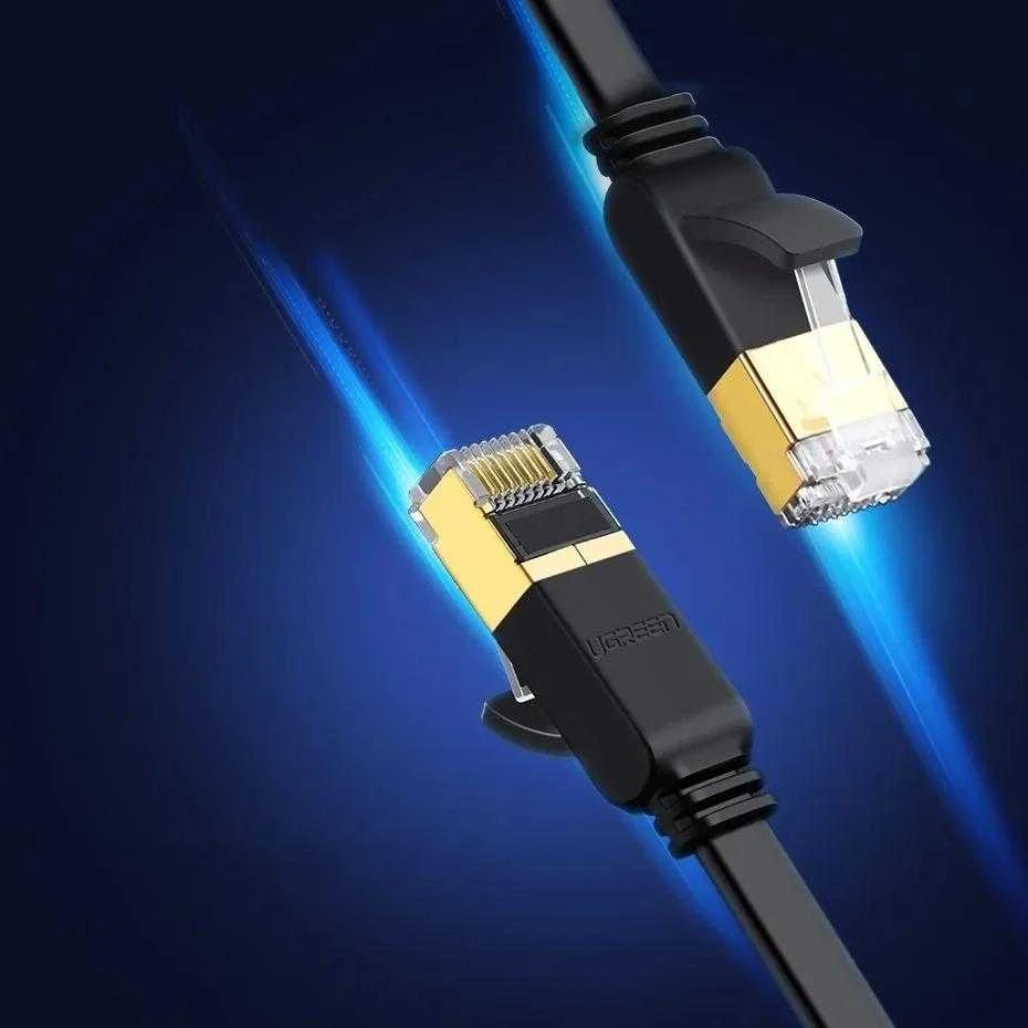 Plokščias tinklo kabelis UGREEN NW106 Ethernet RJ45, Cat.7, STP, 10m (juodas)