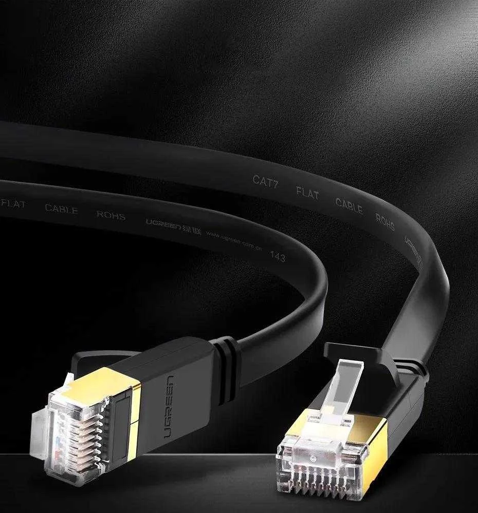 Plokščias tinklo kabelis UGREEN NW106 Ethernet RJ45, Cat.7, STP, 10m (juodas)
