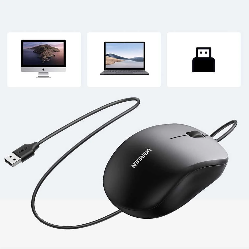 Ugreen Laidinė USB kompiuterinė pelė 1200 dpi, juoda
