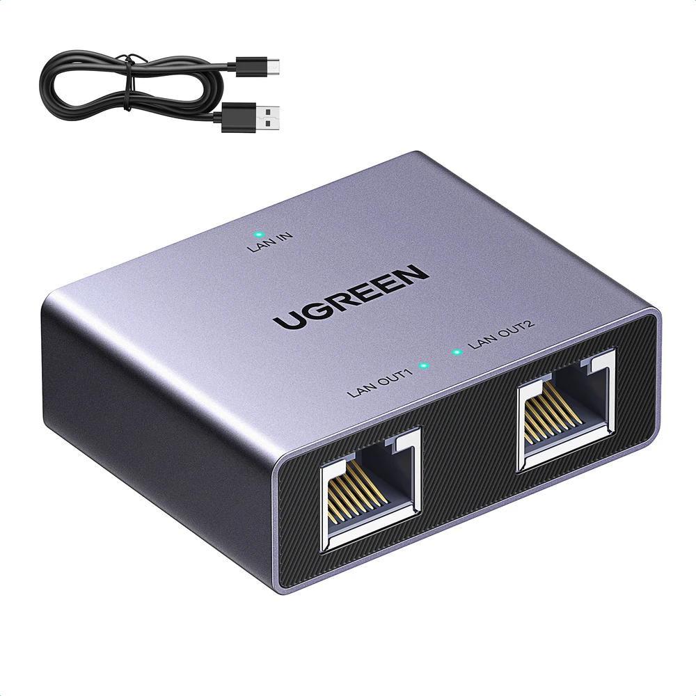 Ugreen Tinklo daliklis ekranuotas RJ45 -> 2xRJ45 (8P8C) Gigabit, pilkas