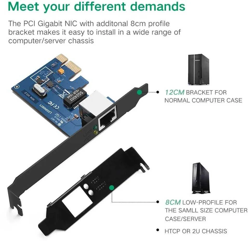 Ugreen US230 Gigabit 10/100/1000Mbps PCI-E Network Card - juodos spalvos