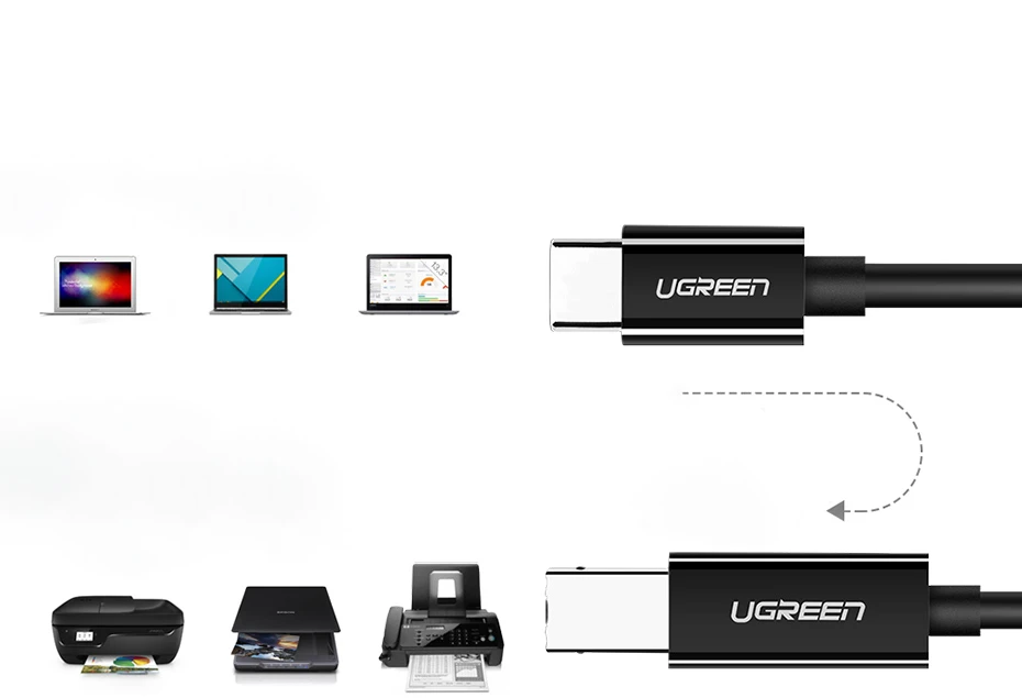Spausdintuvo kabelis USB-C 2.0 į USB-B UGREEN US241, 1m (juodas)