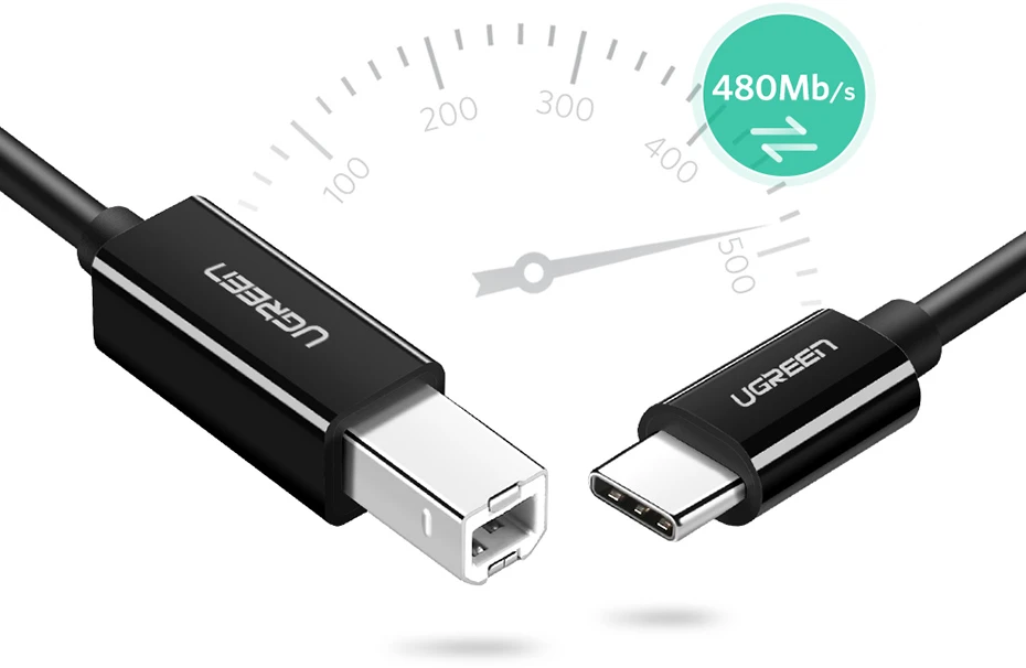 Spausdintuvo kabelis USB-C 2.0 į USB-B UGREEN US241, 1m (juodas)