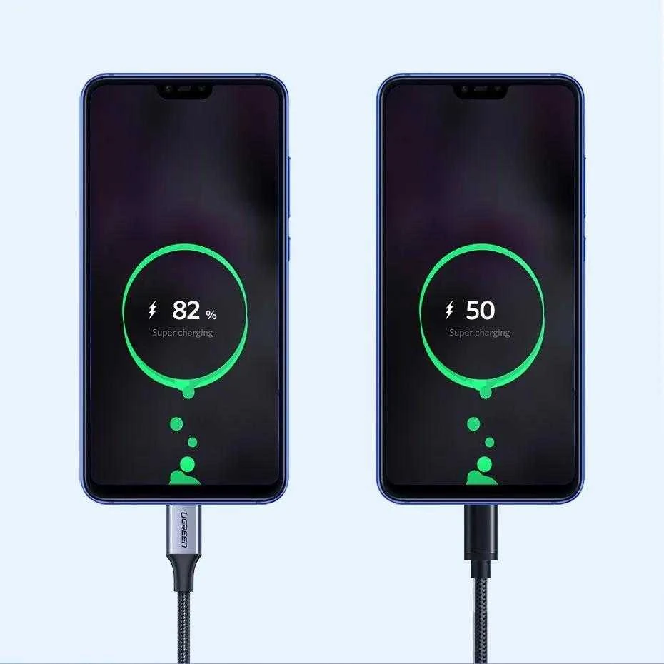 Nikeliuotas USB-C laidas QC3.0 UGREEN 2m su aliuminio kištuku - Juodas