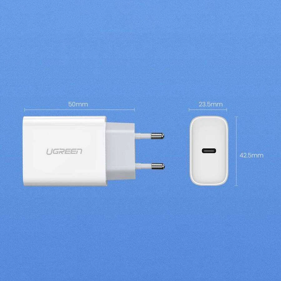 UGREEN CD137, 20W PD 3.0 USB-C sieninis įkroviklis (baltas)