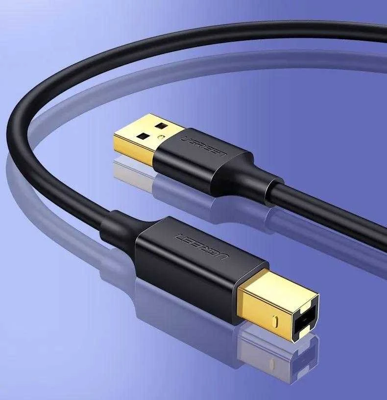 USB 2.0 AB spausdintuvo kabelis UGREEN US135, paauksuotas, 1.5 m (juodas)