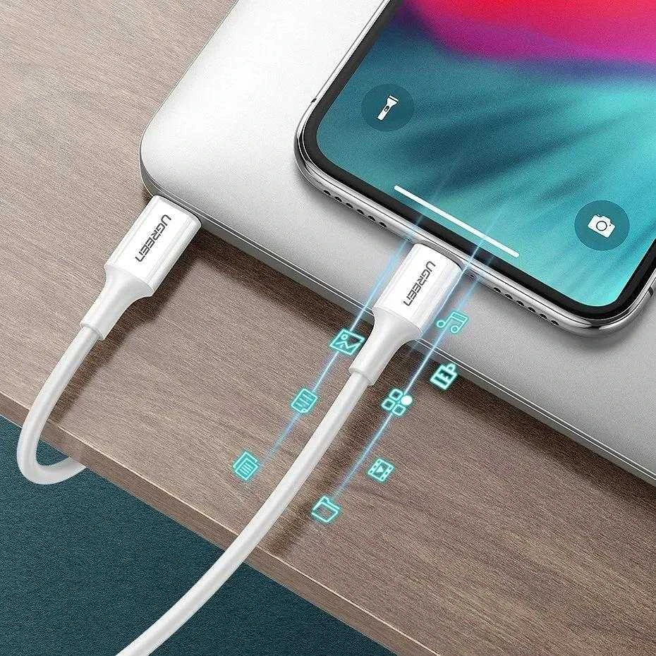 USB laidas Ugreen US171 MFi USB-C iki Lightning 3A 1.0m baltas