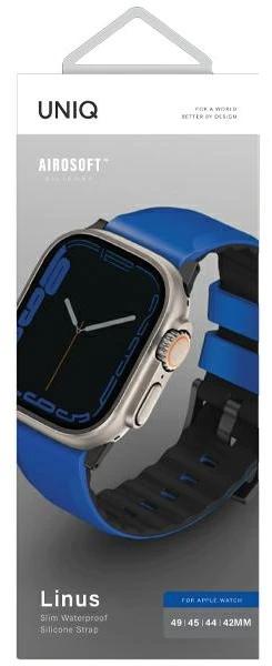 UNIQ Linus apyrankė Apple Watch Series 1-8/SE/SE2/SE3/Ultra1/2/3 42/44/45/49mm Airosoft Silicone mėlynas