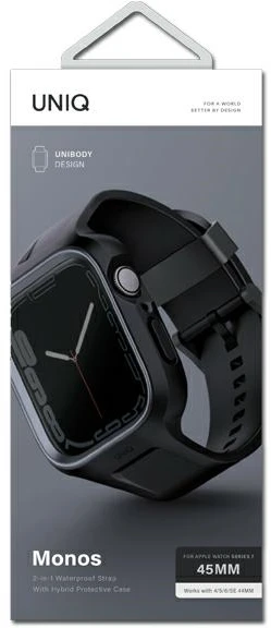 UNIQ Monos apyrankė 2in1 Apple Watch apyrankė + Dėklas Series 4/5/6/7/8/SE/SE2/SE3 44/45mm midnight juodos spalvos