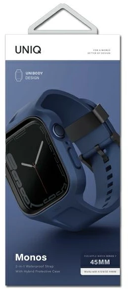 UNIQ Monos apyrankė 2in1 Apple Watch apyrankė + Dėklas Series 4/5/6/7/8/SE/SE2/SE3 44/45mm marine mėlynas