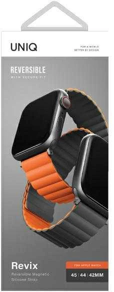 UNIQ Revix apyrankė AppleWatch Series1-9/SE1/2/3/Ultra2/3 42/44/45/49mm Reversible Magnetic pilka-oranžinės spalvos