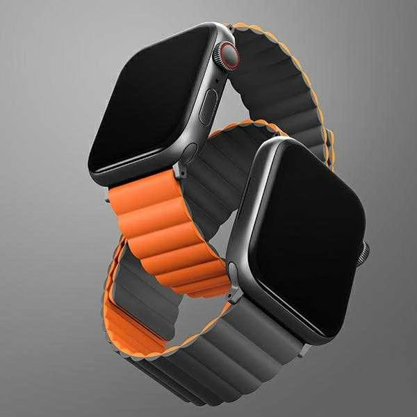 UNIQ Revix apyrankė AppleWatch Series1-9/SE1/2/3/Ultra2/3 42/44/45/49mm Reversible Magnetic pilka-oranžinės spalvos