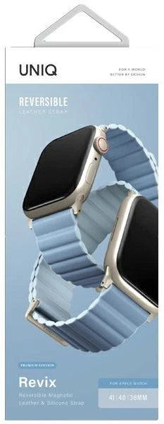 UNIQ Revix Premium apyrankė Apple Watch Series1-8/SE/SE2/SE3 38/40/41 Edition Reversible Mag baltos spalvos-mėlynas