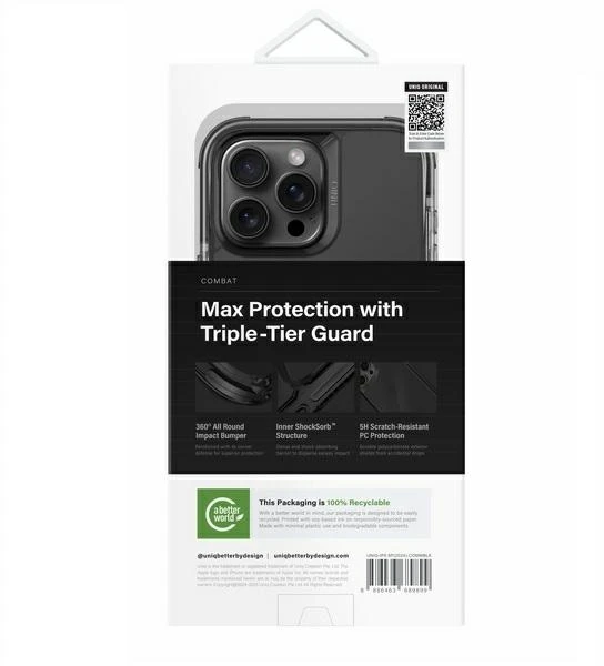 UNIQ Combat dėklas Apple iPhone 16 Pro Max 6.9″ Magclick Charging juodos spalvos carbon juodos spalvos