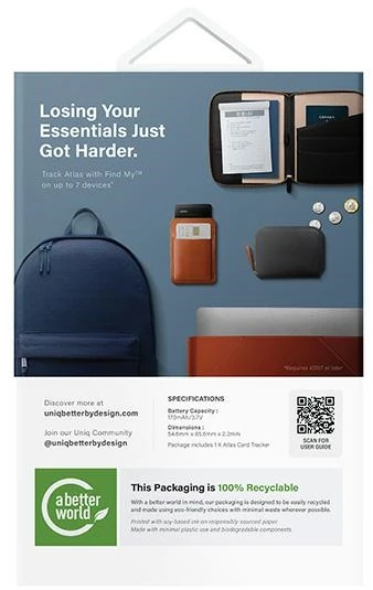UNIQ NFC Locator Atlas pilka/grafitas UNIQ-ATLASCARDTRK-GRAPHITE