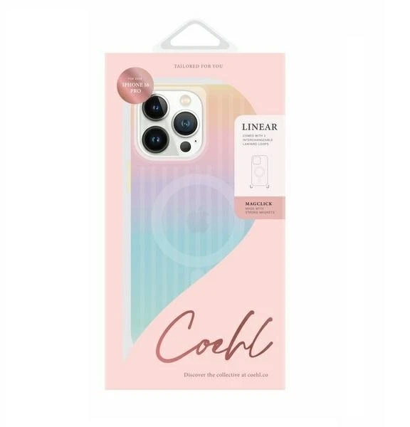 UNIQ Coehl Linear Apple iPhone 16 Pro dėklas 6.3" magnetiniu įkrovimu, opalinis, vaivorykštinis