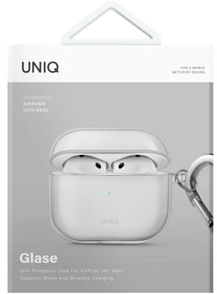 UNIQ dėklas Glase AirPods 4 glossy clear