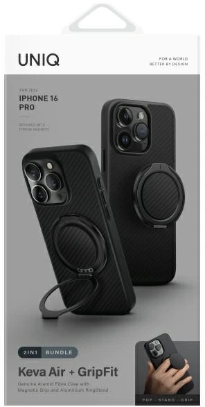 UNIQ dėklas Keva Air Apple iPhone 16 Pro 6.3″ Magclick Charging carbon juodos spalvos