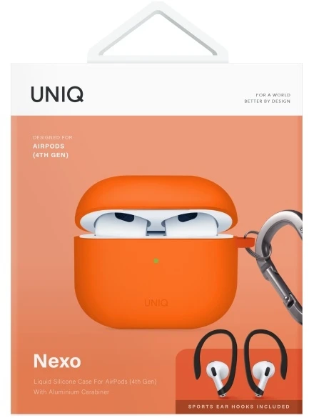 UNIQ dėklas Nexo AirPods 4 + Ear Hooks Silicone volt oranžinės spalvos
