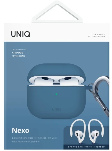 UNIQ dėklas Nexo AirPods 4 + Ear Hooks Silicone pacific mėlynas