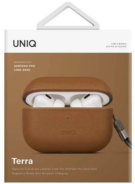 UNIQ Terra dėklas AirPods Pro 2 gen. Genuine Leather toffee ruda