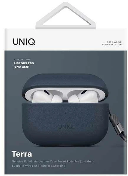 UNIQ Dėklas Terra AirPods Pro 2 gen. Genuine Leather (2022/2023) pace mėlynos spalvos