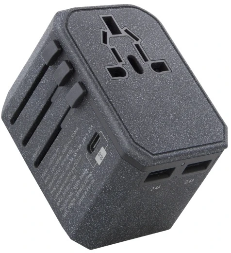 UNIQ Voyage World įkroviklio adapteris 33W + 2xUSB + PD 18W + QC 3.0 anglies pilkas (LITHOS kolekcija)
