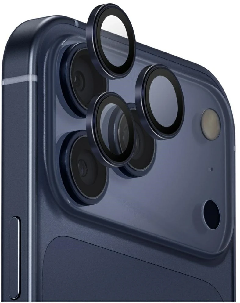 UNIQ Optix aliuminio kameros objektyvo apsauga Apple iPhone 17 Pro / Apple iPhone 17 Pro Max su aplikatoriumi, tamsiai mėlyna
