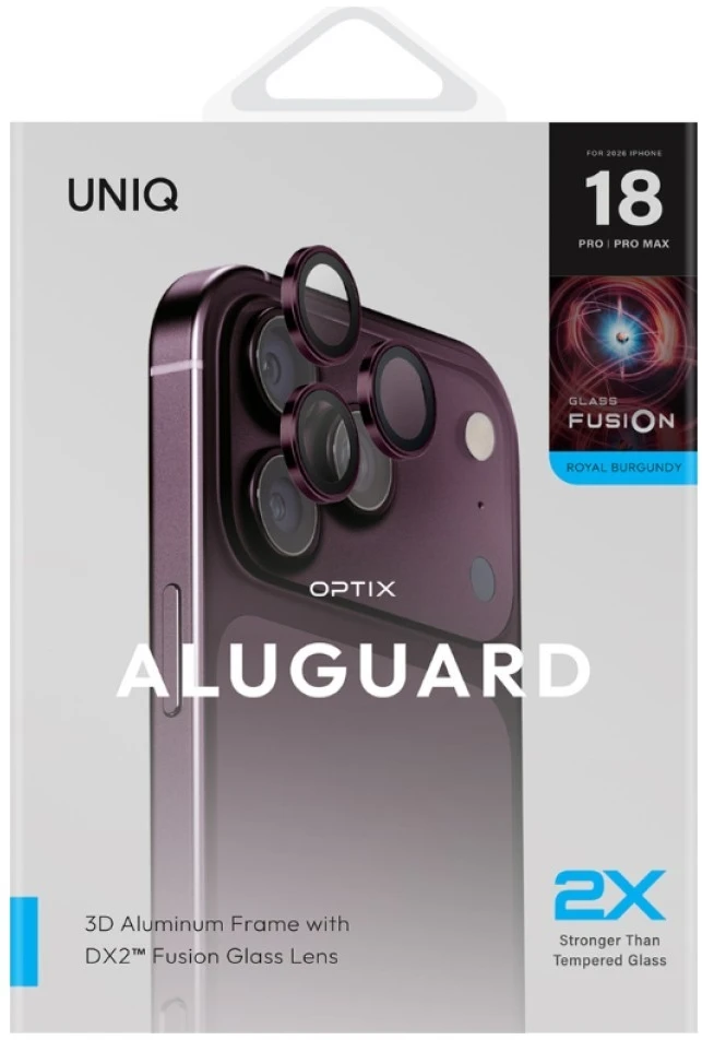 UNIQ Optix AluGuard (DX2) fotoaparato objektyvo apsauga, skirta iPhone 18 Pro / iPhone 18 Pro Max, bordo spalvos