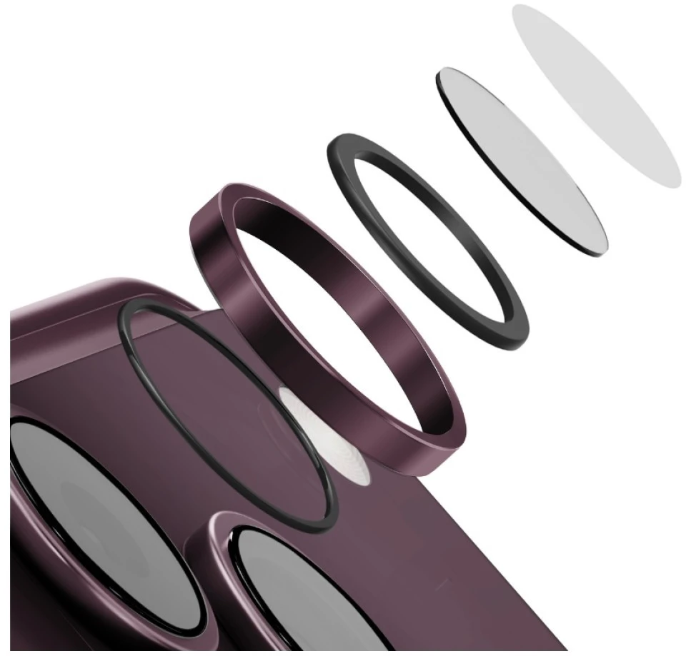 UNIQ Optix AluGuard (DX2) fotoaparato objektyvo apsauga, skirta iPhone 18 Pro / iPhone 18 Pro Max, bordo spalvos