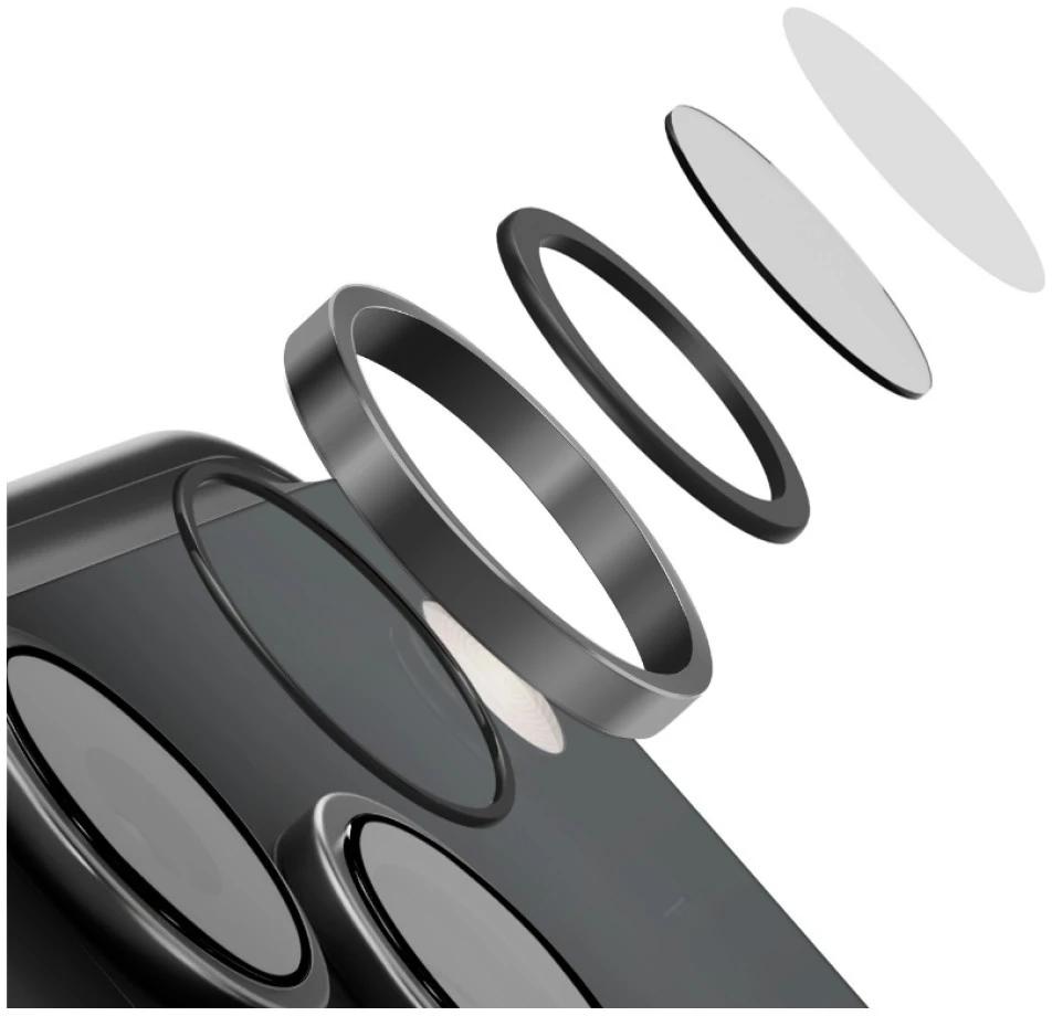 UNIQ Optix AluGuard (DX2) fotoaparato objektyvo apsauga, skirta iPhone 18 Pro / iPhone 18 Pro Max, juoda