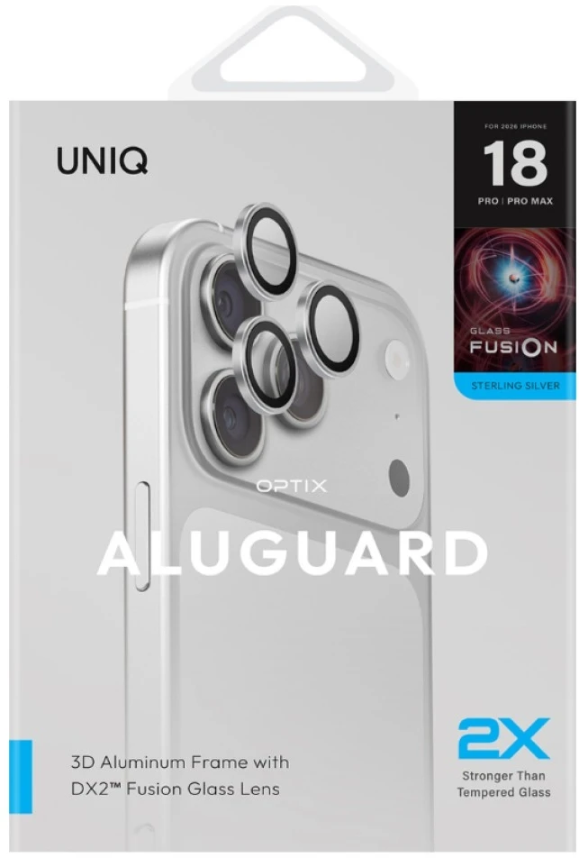 UNIQ Optix AluGuard (DX2) fotoaparato objektyvo apsauga, skirta iPhone 18 Pro / iPhone 18 Pro Max, sidabrinė